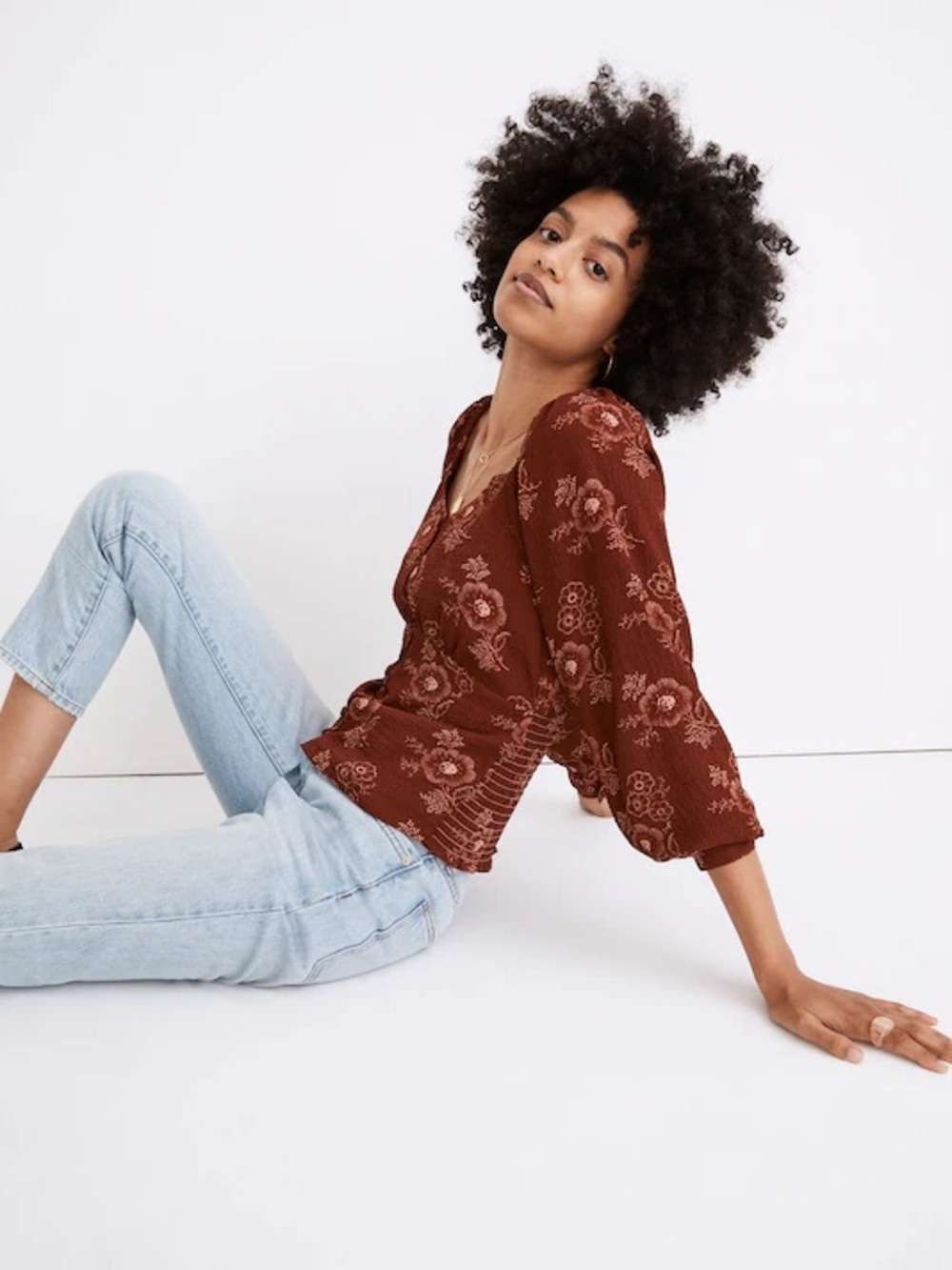 Madewell Preston Puff-Sleeve Top in Letterpress Floral M